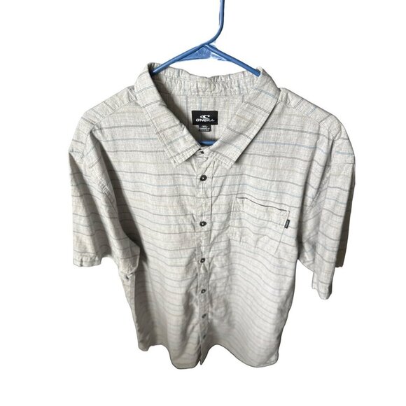 O’Neill Shirt Gray Multi Color Stripes Button Up Short Sleeve Cotton Size XXL - Picture 3 of 5